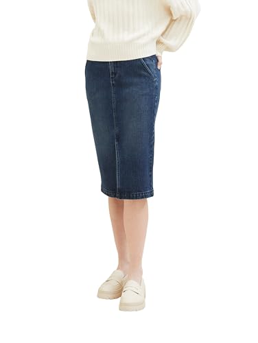 TOM TAILOR Damen Midi-Jeansrock mit Schlitz, 10114 - Clean Dark Stone Blue Denim, 36 von TOM TAILOR