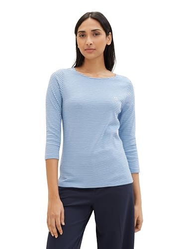 TOM TAILOR Damen Basic Langarmshirt mit Streifen, 34754 - Blue Navy Thin Stripe, XS von TOM TAILOR