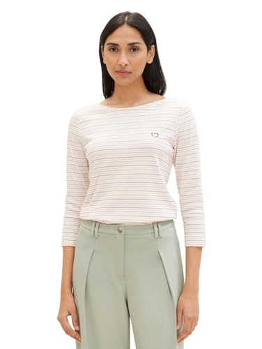 TOM TAILOR Damen Basic Langarmshirt mit Streifen, 35715 - Pink Green Multicolor Stripe, M von TOM TAILOR