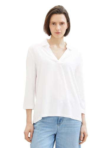 TOM TAILOR Damen Basic Bluse mit Polo Kragen, 10315 - Whisper White, M von TOM TAILOR