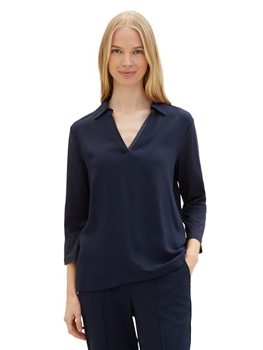 TOM TAILOR Damen Basic Bluse mit Polo Kragen, 10668 - Sky Captain Blue, L von TOM TAILOR