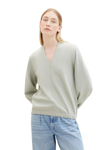 TOM TAILOR Damen Basic Scuba Sweatshirt mit V-Ausschnitt, 34895 - Desert Green, XL von TOM TAILOR