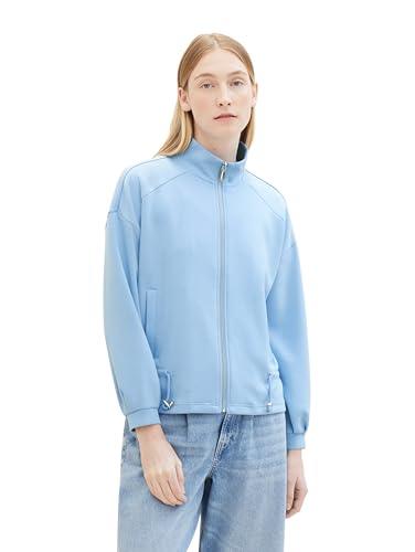 TOM TAILOR Damen Sweatjacke mit Stehkragen, 34587 - Light Fjord Blue, S von TOM TAILOR