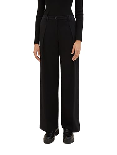 TOM TAILOR Damen Lea Straight Fit Hose mit weitem Bein, 14482 - Deep Black, 34/32 von TOM TAILOR
