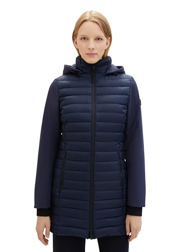 TOM TAILOR Damen Hybrid Lightwight Steppmantel mit abnehmbarer Kapuze, 10668 - Sky Captain Blue, L von TOM TAILOR