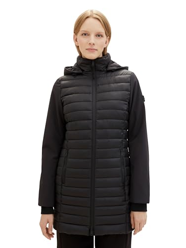 TOM TAILOR Damen Hybrid Lightwight Steppmantel mit abnehmbarer Kapuze, 14482 - Deep Black, XXXL von TOM TAILOR