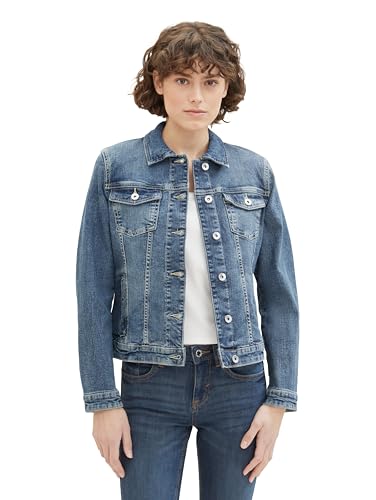 TOM TAILOR Damen Basic Jeansjacke, 10120 - Used Dark Stone Blue Denim, L von TOM TAILOR