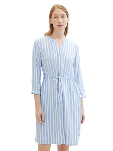 TOM TAILOR Damen Kleid mit Streifen & Bindegürtel, offwhite blue vertical stripe, 42 von TOM TAILOR