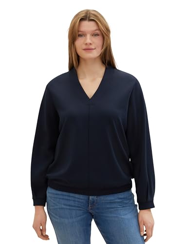 TOM TAILOR Damen Plussize Basic Scuba Sweatshirt mit V-Ausschnitt, 10668 - Sky Captain Blue, 46 von TOM TAILOR