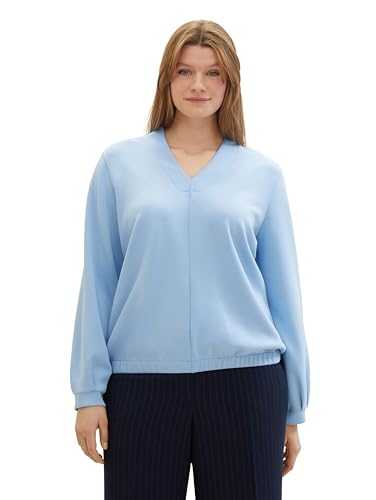 TOM TAILOR Damen Plussize Basic Scuba Sweatshirt mit V-Ausschnitt, 34587 - Light Fjord Blue, 46 von TOM TAILOR