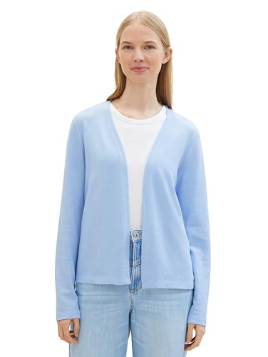 TOM TAILOR Damen Basic T-Shirt Cardigan, light fjord blue melange, L von TOM TAILOR