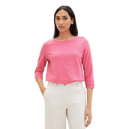 TOM TAILOR Damen Basic Langarmshirt mit dekorativen Knöpfen, 15799 - Carmine Pink, XL von TOM TAILOR