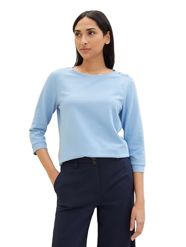 TOM TAILOR Damen Basic Langarmshirt mit dekorativen Knöpfen, 34587 - Light Fjord Blue, XXXL von TOM TAILOR