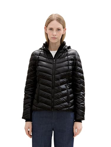TOM TAILOR Damen 1041489 Lightweight Steppjacke mit Kapuze, 14482-Deep Black, L von TOM TAILOR