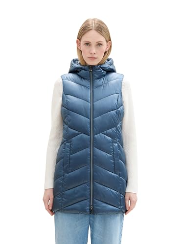 TOM TAILOR Damen 1041490 Lange Steppweste mit Kapuze, 26779-Nighttime Blue, XXL von TOM TAILOR