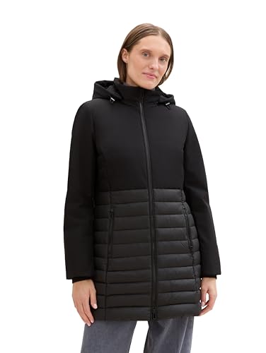 TOM TAILOR Damen 1041491 Hybrid Steppmantel mit Kapuze, 14482-Deep Black, L von TOM TAILOR