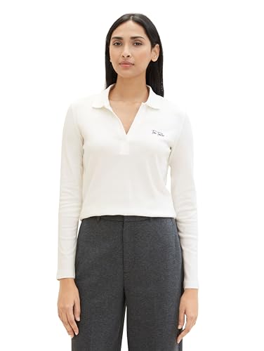 TOM TAILOR Damen Longsleeve Poloshirt, 10315 - Whisper White, M von TOM TAILOR