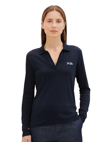 TOM TAILOR Damen Longsleeve Poloshirt, 10668 - Sky Captain Blue, XXXL von TOM TAILOR