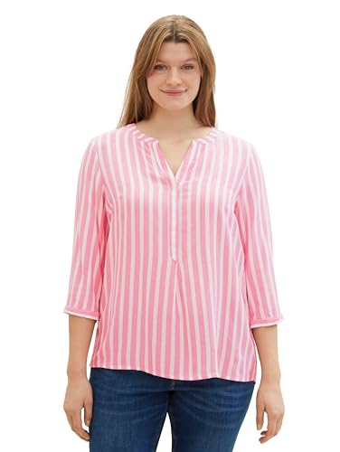 TOM TAILOR Damen Plussize Bluse mit Streifen & Brusttaschen, 35245 - Pink Offwhite Stripe, 54 von TOM TAILOR