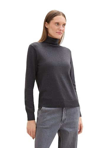 TOM TAILOR Damen 1042894 Basic Pullover mit Rollkragen, 30281 - Evident Anthracite Melange, L von TOM TAILOR