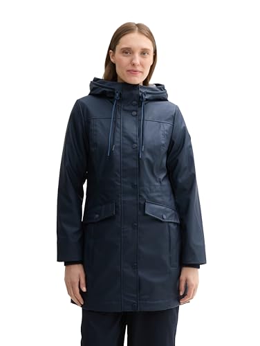 TOM TAILOR Damen 1042905 Regenmantel mit Steppung & Kapuze, 10668-Sky Captain Blue, XXL von TOM TAILOR
