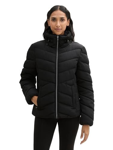 TOM TAILOR Damen Puffer Winterjacke mit Kunstfell am Kragen, 14482 - Deep Black, M von TOM TAILOR