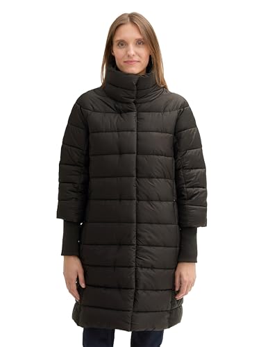 TOM TAILOR Damen 1042913 Lange Steppjacke mit Stehkragen, 14482-Deep Black, L von TOM TAILOR