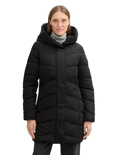 TOM TAILOR Damen 1042914 Steppmantel mit Kapuze, 14482-Deep Black, 3XL von TOM TAILOR