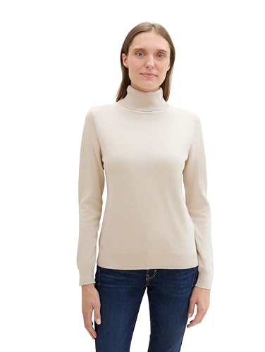 TOM TAILOR Damen 1042959 Basic Pullover mit Rollkragen, 12365-Dusty Beige, Medium von TOM TAILOR