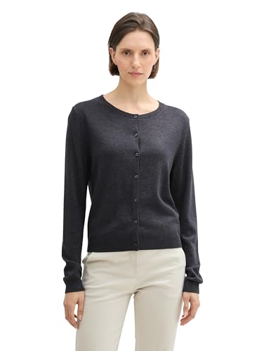 TOM TAILOR Damen 1042965 Basic Strickjacke mit Rundhalsausschnitt, 30281-Evident Anthracite Melange, L von TOM TAILOR