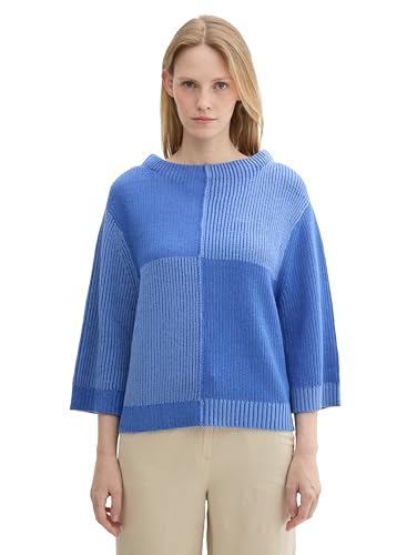 TOM TAILOR Damen 1042971 Pullover mit Struktur, 36342-Calm Blue Patched Rib Knit, M von TOM TAILOR