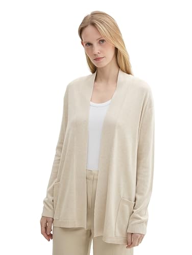 TOM TAILOR Damen 1042975 Basic Cardigan Strickjacke, 25955-Dusty Beige Melange, M von TOM TAILOR