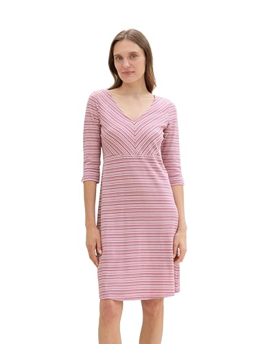 TOM TAILOR Damen 1043039 Jersey Kleid mit Struktur, 36151-Berry Knit Structure Stripe, 34 von TOM TAILOR