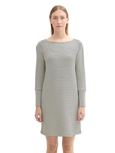TOM TAILOR Damen 1043048 Jersey Kleid mit Struktur, 36146-White Navy Stripe, 46 von TOM TAILOR