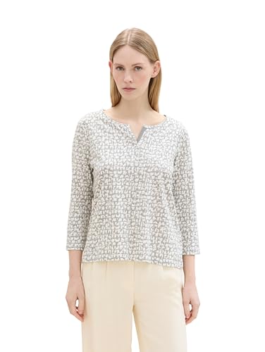 TOM TAILOR Damen 1043100 Longsleeve Henley mit Alloverprint, 36134-Neutral Tile Design, X-Small von TOM TAILOR