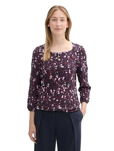 TOM TAILOR Damen 1043101 Crincle Blusen-Shirt mit Alloverprint, 35893-Berry Autumn Floral Design, Small von TOM TAILOR