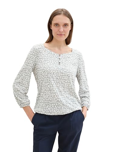 TOM TAILOR Damen 1043101 Crincle Blusen-Shirt mit Alloverprint, 36134-Neutral Tile Design, X-Small von TOM TAILOR