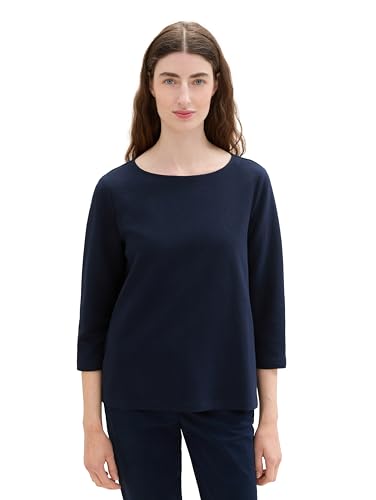 TOM TAILOR Damen 1043102 Langarm Shirt mit Struktur, 10668-Sky Captain Blue, Small von TOM TAILOR