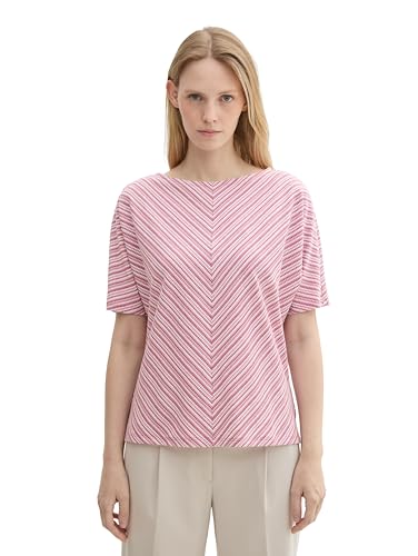 TOM TAILOR Damen 1043107 Jacquard T-Shirt mit Streifen, 36151-Berry Knit Structure Stripe, Medium von TOM TAILOR