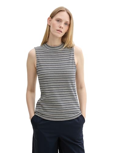 TOM TAILOR Damen 1043109 Basic Top mit Rollkragen und Streifen, 36152-Navy Knit Structure Stripe, Small von TOM TAILOR