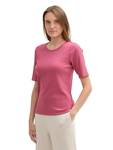 TOM TAILOR Damen 1043116 Basic T-Shirt mit RIPP, 16348-Pink Velvet, X-Large von TOM TAILOR
