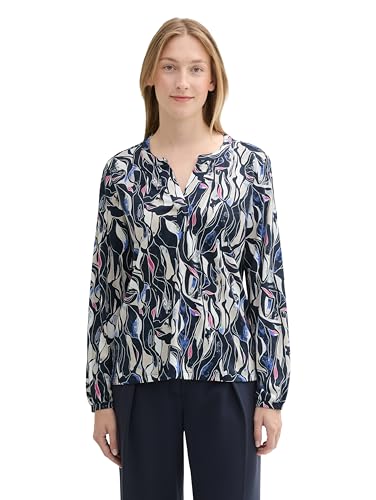 TOM TAILOR Damen 1043123 Blusenshirt mit Alloverprint, 35892-Organic Shapes Design, Small von TOM TAILOR