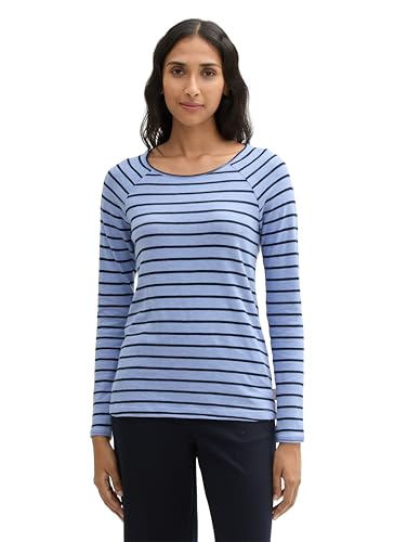 TOM TAILOR Damen 1043134 Basic Longsleeve mit Raglan-Ärmeln, 36138-Calm Blue Navy Stripe, XX-Large von TOM TAILOR