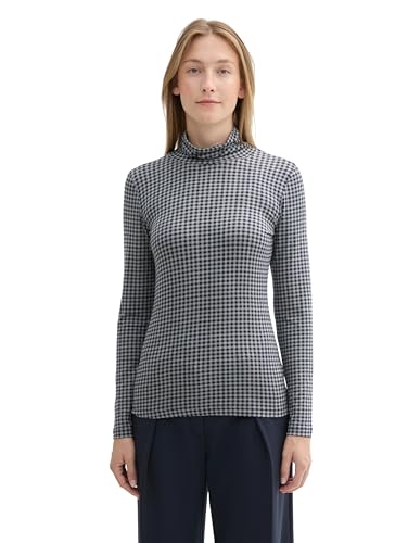 TOM TAILOR Damen 1043144 Longsleeve mit Rollkragen und Alloverprint, 36288-Printed Vichy Check Design, X-Large von TOM TAILOR