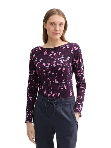 TOM TAILOR Damen 1043146 Basic Longsleeve mit Alloverprint, 35893-Berry Autumn Floral Design, Small von TOM TAILOR