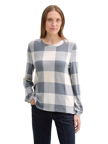 TOM TAILOR Damen 1043154 Basic Longsleeve mit Karomuster, 36150-Cosy Navy Print Check, X-Large von TOM TAILOR