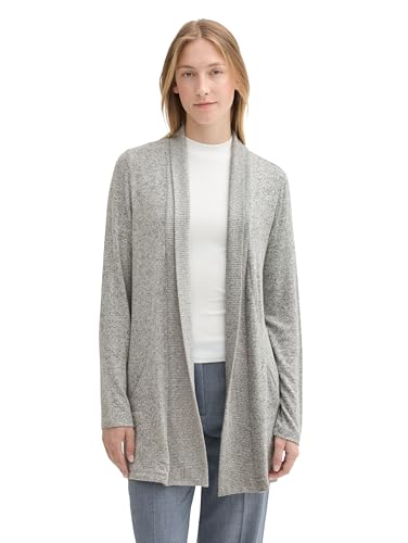 TOM TAILOR Damen 1043155 Basic T-Shirt Cardigan, 21373-Medium Silver Grey Melange, Large von TOM TAILOR