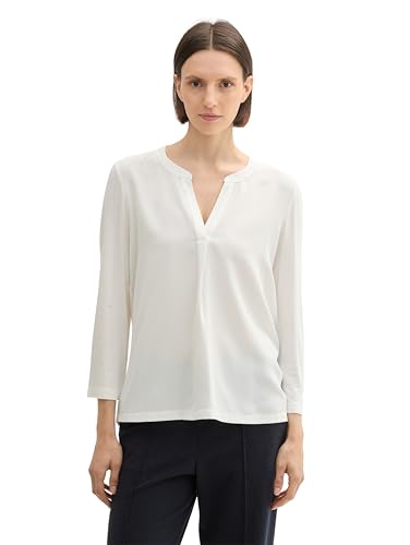 TOM TAILOR Damen 1043156 Blusenshirt mit Henley Ausschnitt, 10315-Whisper White, XXL von TOM TAILOR