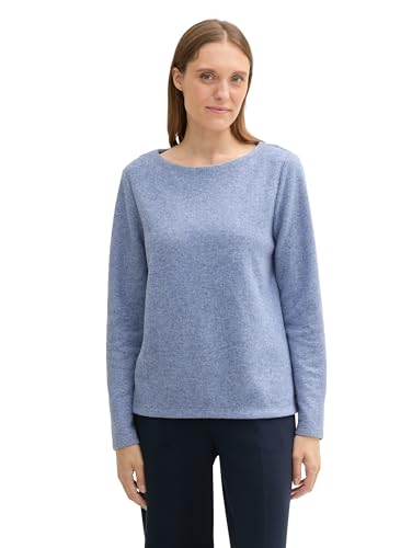 TOM TAILOR Damen 1043168 Cosy Sweatshirt mit Knöpfen, 35899-Calm Blue Melange, XS von TOM TAILOR