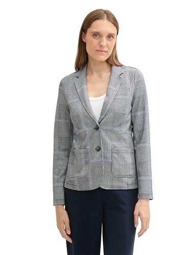 TOM TAILOR Damen 1043181 Blazer mit Karomuster, 36217-Navy Blue Check, XS von TOM TAILOR